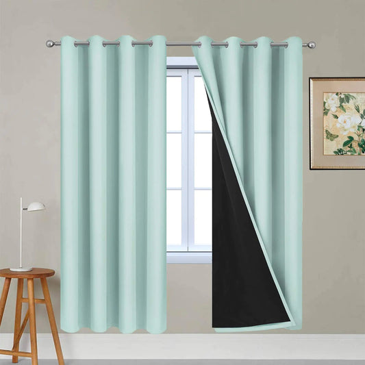 Aqua Blue Blackout Curtains with Black Liner 2 Panels - Kia Day Design
