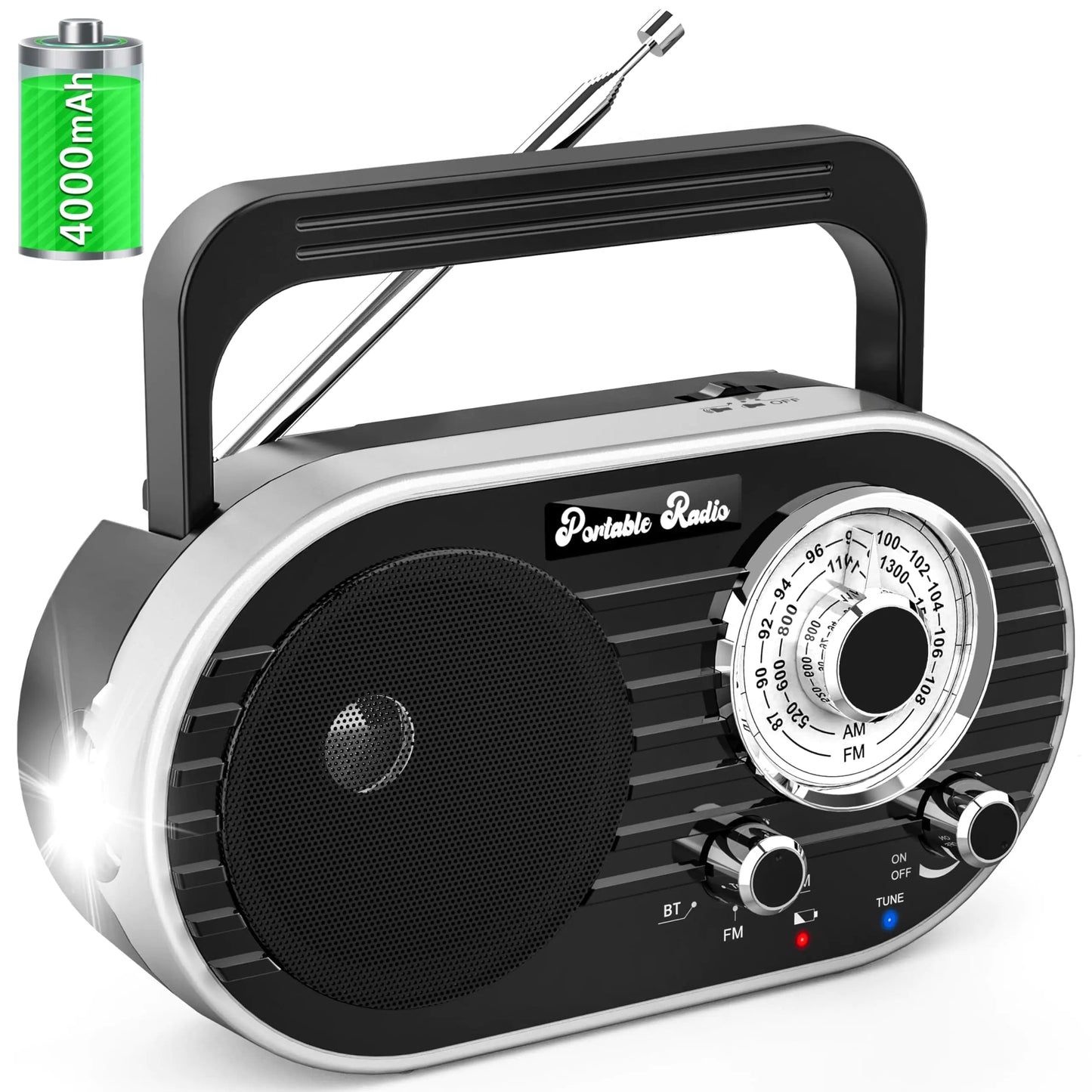 Rechargeable Portable AM FM SW Radio with Bluetooth 4 AA Battery Operated - Kia Day Design