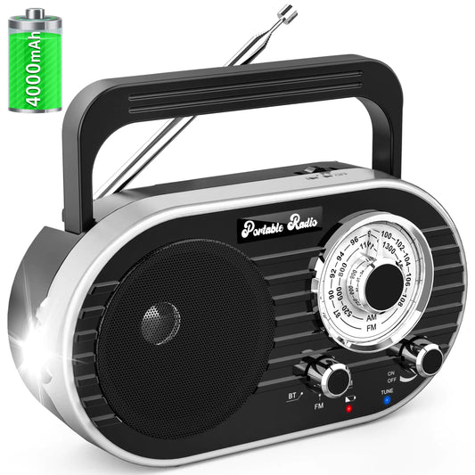 Rechargeable Portable AM FM SW Radio with Bluetooth 4 AA Battery Operated - Kia Day Design