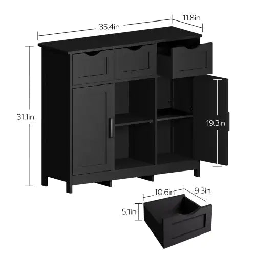 Black Storage Cabinet with Drawers and Shelves - Kia Day Design