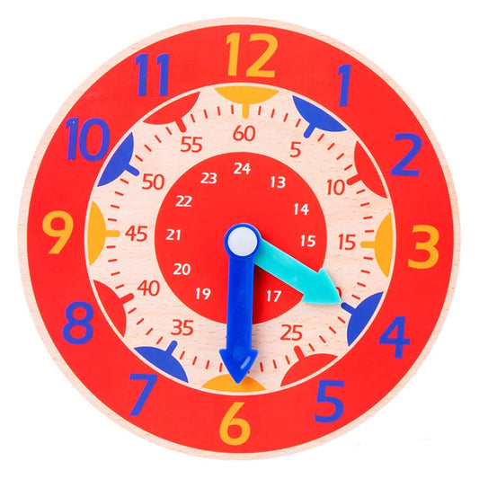 Wooden Cognitive Clock Puzzle - Red - clock