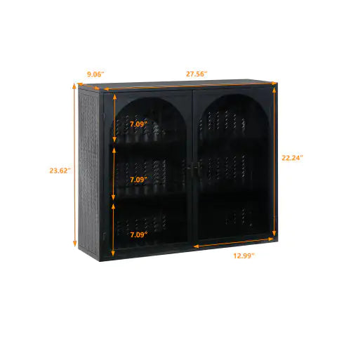 Black Two-door Wall Cabinet with Glass Doors - - cabinet