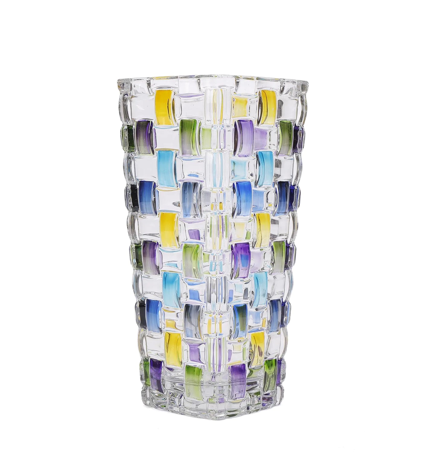 Hand Painted Blue Woven Glass Vase - - vase