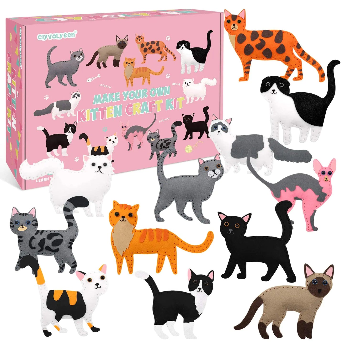 Felt Kitten Sewing Kit for Kids - - sewing kit
