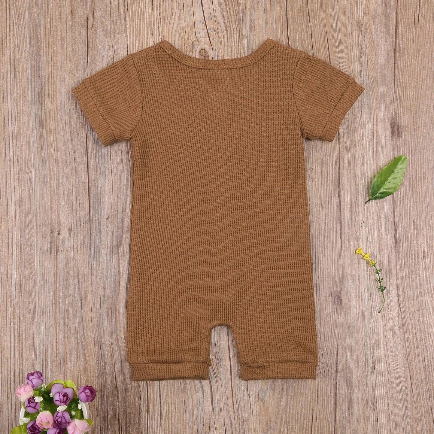 Solid Color Short Sleeve Round Neck Button Baby Playsuit Kia Day Design