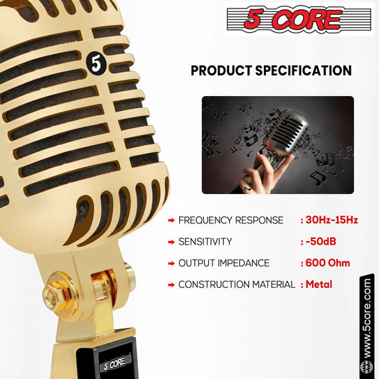 5Core Vintage Microphone Classic Dynamic Professional XLR Studio Retro Style Mic GOLD - -
