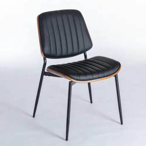 Dining Chairs Set Of 2 Mid Century Modern Retro Faux Leather Chair With Walnut Bentwood Back Upholstered Seat Metal Legs Adjustable Foot For Kitchen Dining Room Chairs Kia Day Design