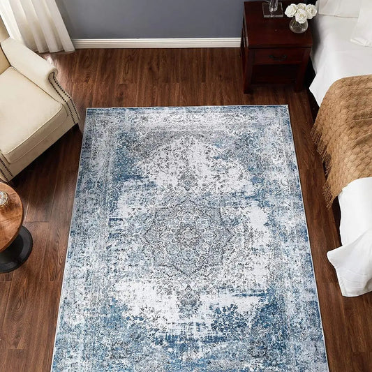 Blue Washable Foldable Thin Rug - Kia Day Design