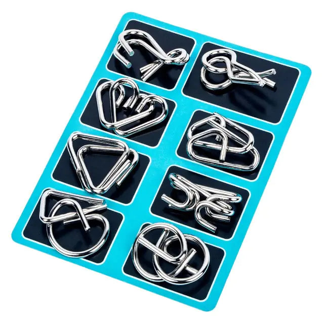 Metal Montessori IQ Brain Teaser Puzzle Sets dark blue