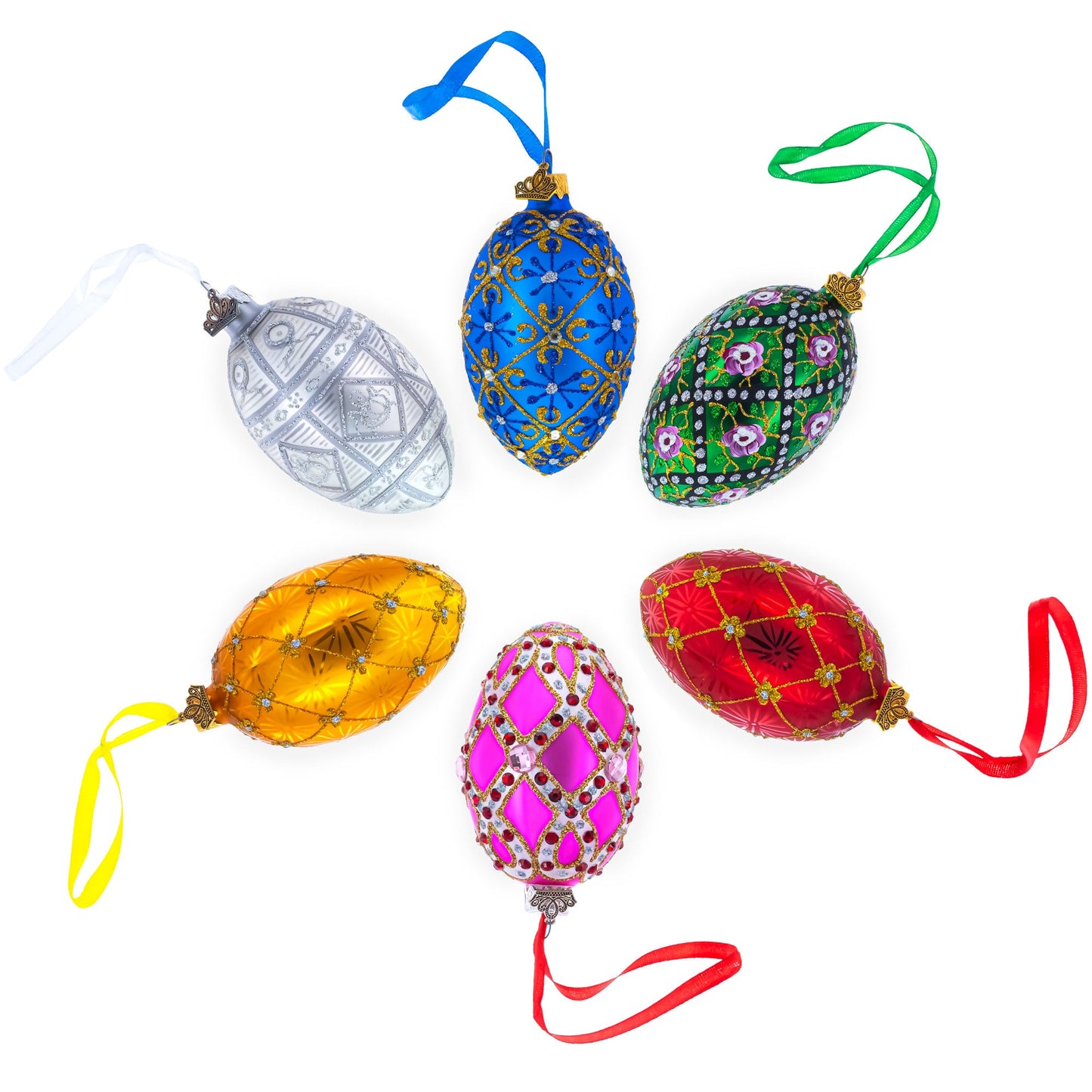 Colorful Flowers Glass Egg Ornament 4 Inches - - Christmas Ornaments > Glass > Egg > Flowers
