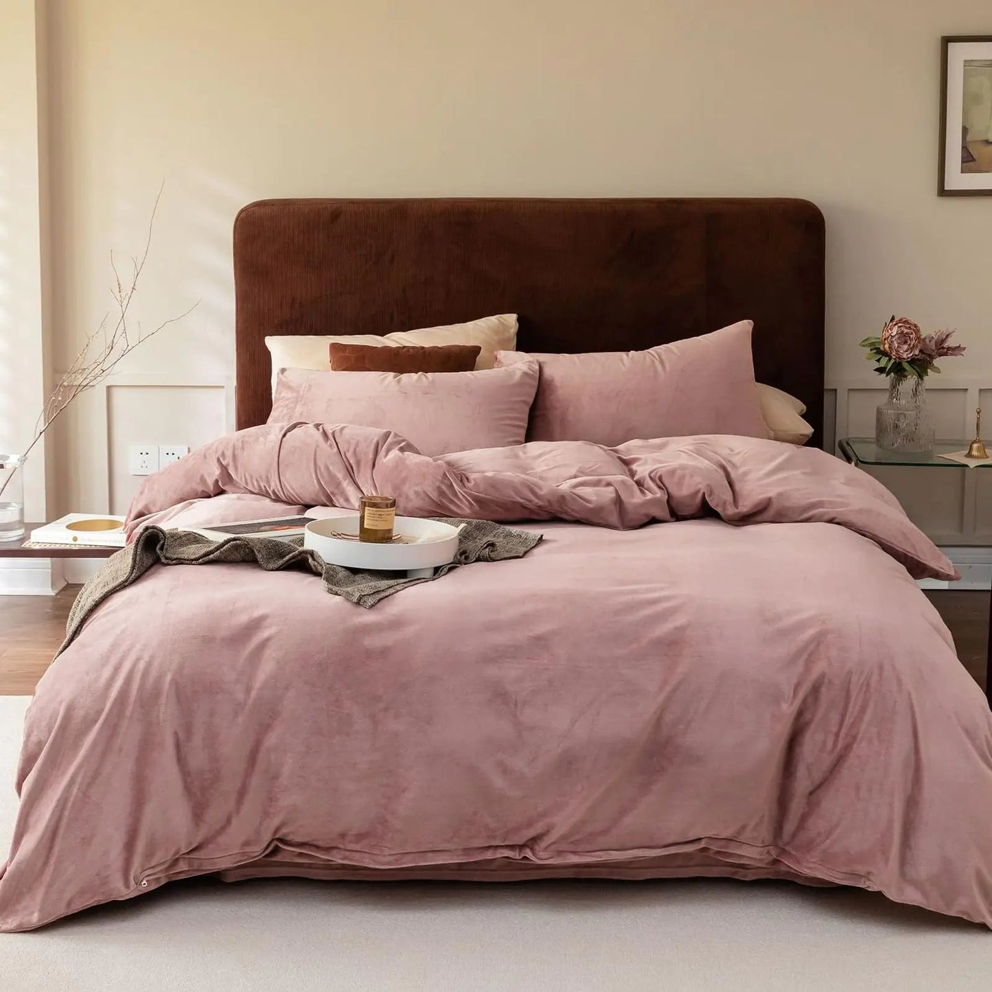 Dusty Pink Velvet Comforter Set 3 Pcs Comforter Set Twin - Kia Day Design