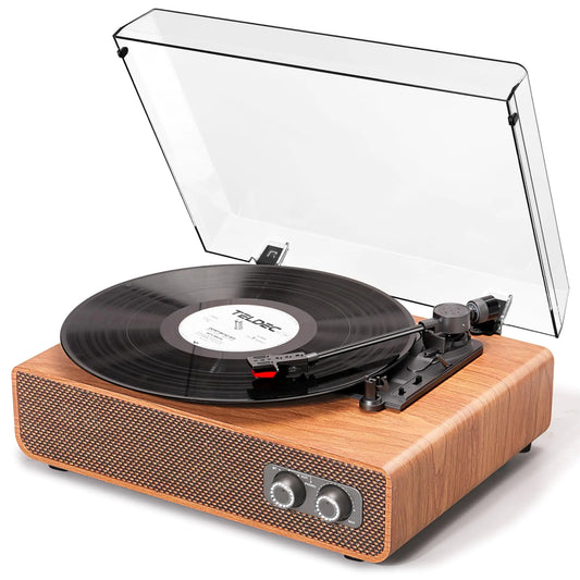 Vinyl Record Player Vintage 3 Speed Turntable Bluetooth with Upgraded Speakers Adjustable Counterweight - Kia Day Design