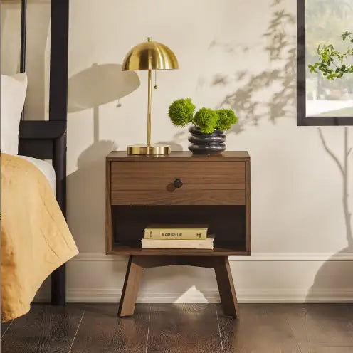 Mid Century Modern Minimalist 1-Drawer Nightstand Mocha - Coffee - Table