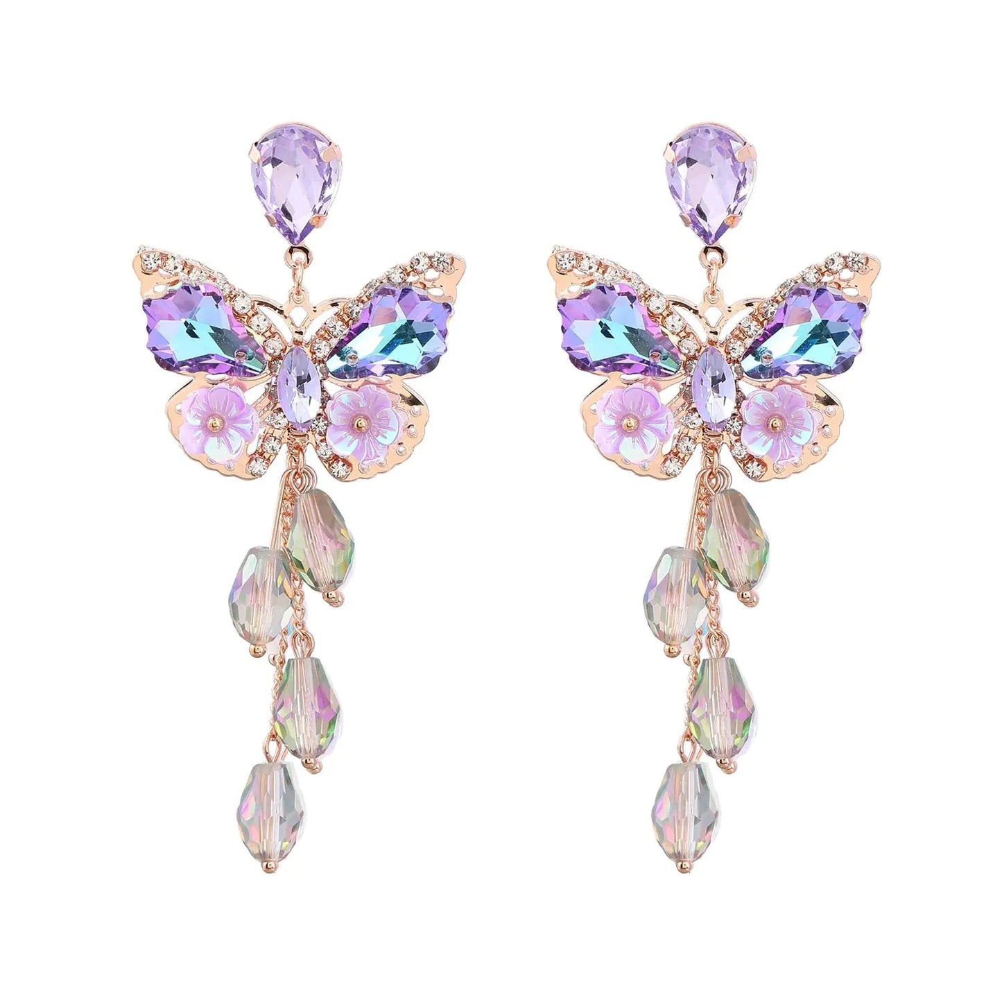 Purple Butterfly Tassel Style Zircon Earrings - - earrings