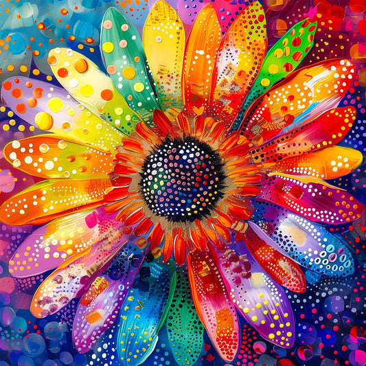 Colorful Rainbow Pointillisme Gerber Flower Jigsaw Puzzle 1000 Piece Puzzle - Kia Day Design