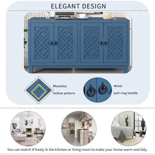 Blue 4-door Cabinet with Pull-tab Handle - Kia Day Design