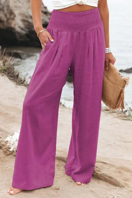 Cotton Linen Pockets Long Trousers - Kia Day Design