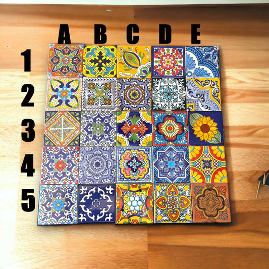 Mexican Talavera 4" Ceramic Tiles Box of 90 - E5 - Talavera Tiles