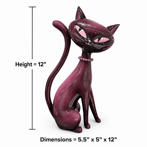 Minxy Kitten 12" Atomic Black Cat w/ Pearl Necklace Figurine | Miss Fluff December Diamonds - - Figurines