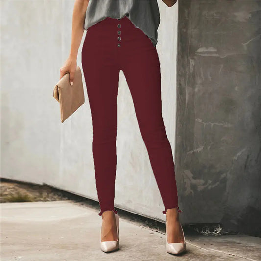 Casual Women's Solid Color Button Trousers - Kia Day Design