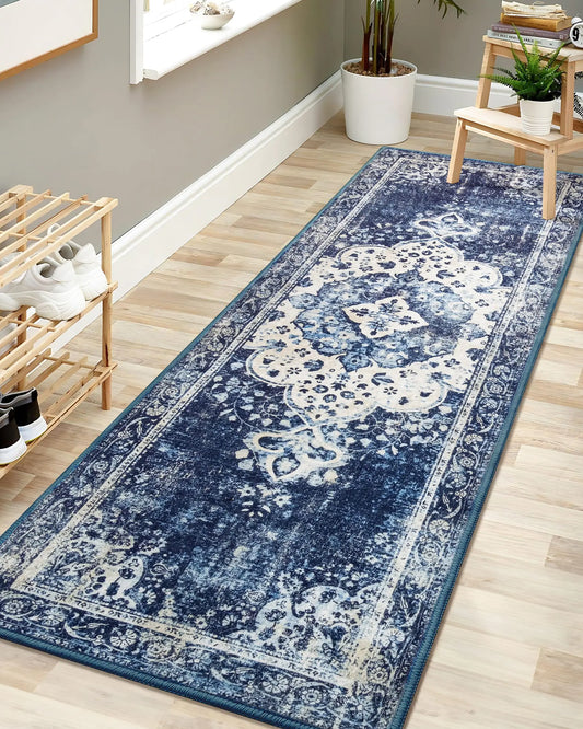 Blue Washable Runner Non Slip Lightweight Carpet - Kia Day Design