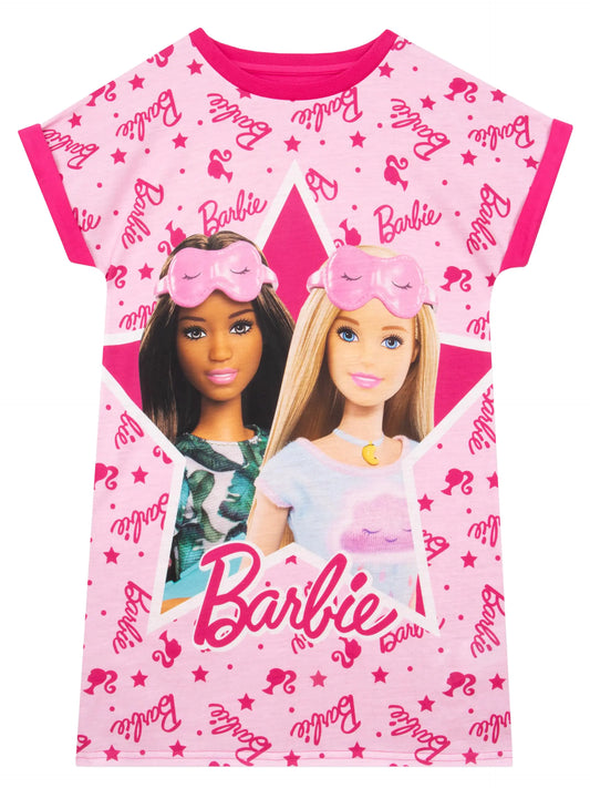 Barbie Nightgown For Girls | Short Sleeve Girls Pajama Gown | Fashionista Girls Sleep Shirt | Pink | 5 Kia Day Design