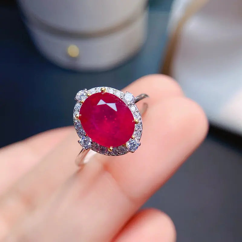 925 Silver Womens Ring with Newly Burnt Ruby - - ring