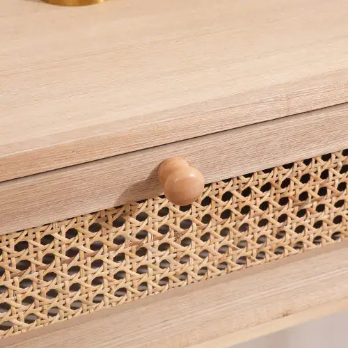 Wood Side Table with Two Rattan Drawers - Kia Day Design