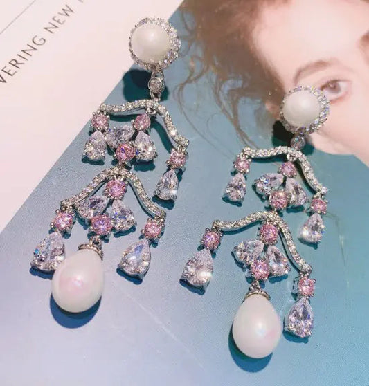 Ruby Drop Zircon Earrings - - earrings