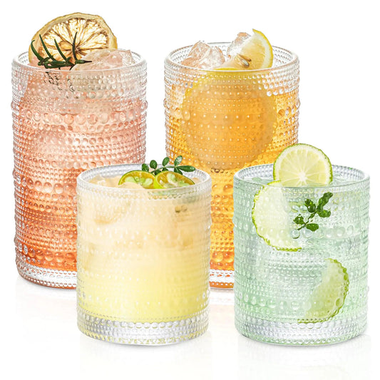 4PC KEMORELA Old Fashioned Hobnail Drinking Glasses - - drinkware