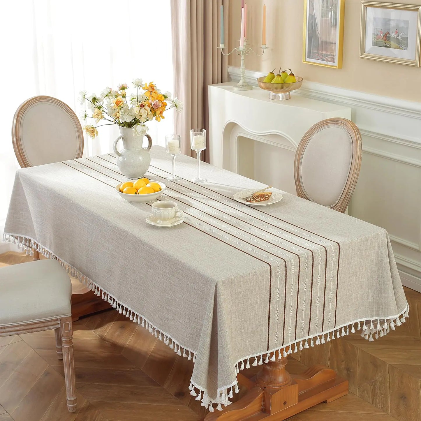 Wrinkle Free Cotton 55 x 86 Inch Linen Waterproof Tablecloth - Kia Day Design