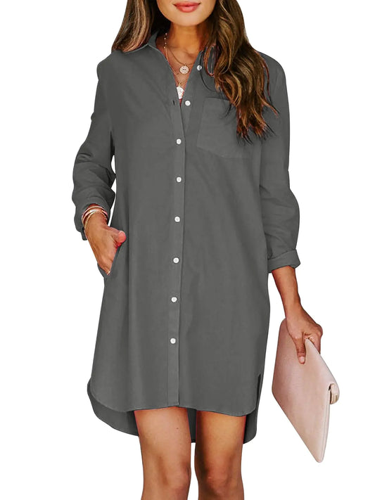 Aoudery Womens Button Down Shirt Dress with Pockets - Kia Day Design