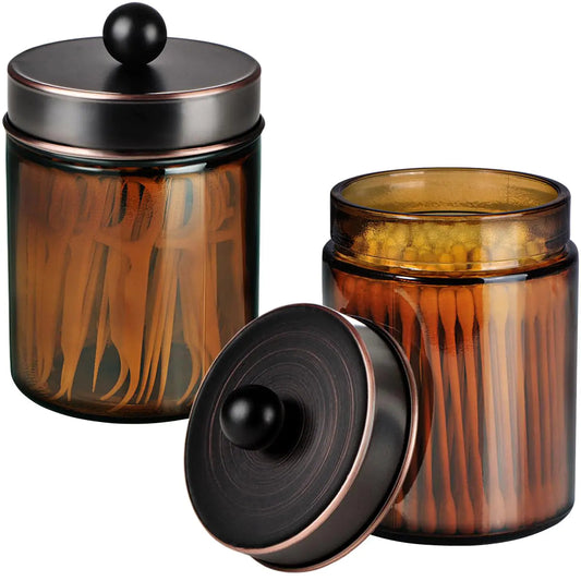 Amber Glass Jars with Oil Rubbed Bronze Metal Lids and Stickers 2 Pack - Kia Day Design