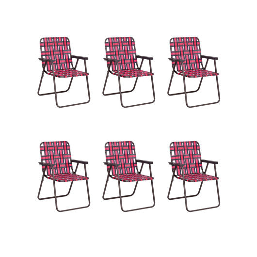 6 Pieces Folding Beach Chair Camping Lawn Webbing Chair-Red - - Home & Garden