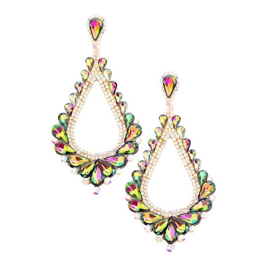 Oversized Cut Out Cluster Vine Accented Teardrop Earrings - Multi - Earrings