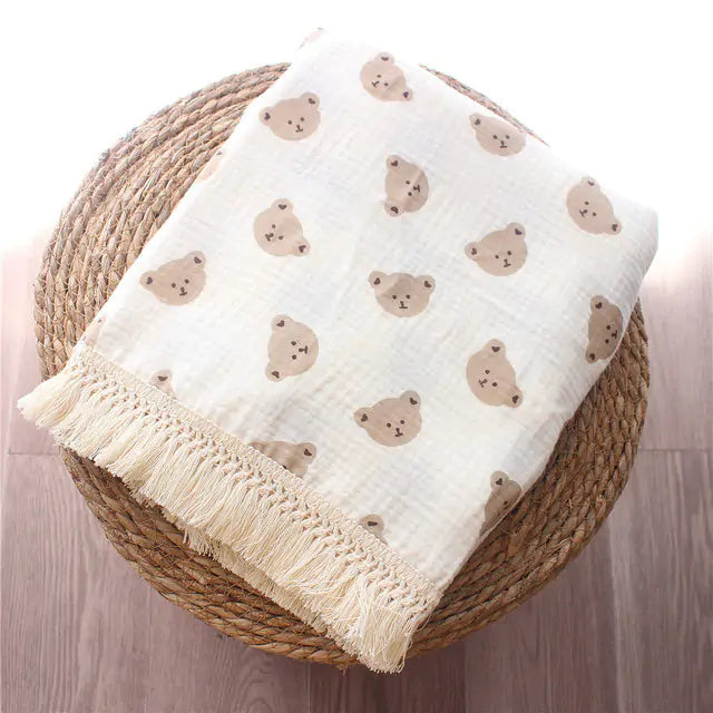 Cute Bear Muslin Cotton Baby Blanket Kia Day Design