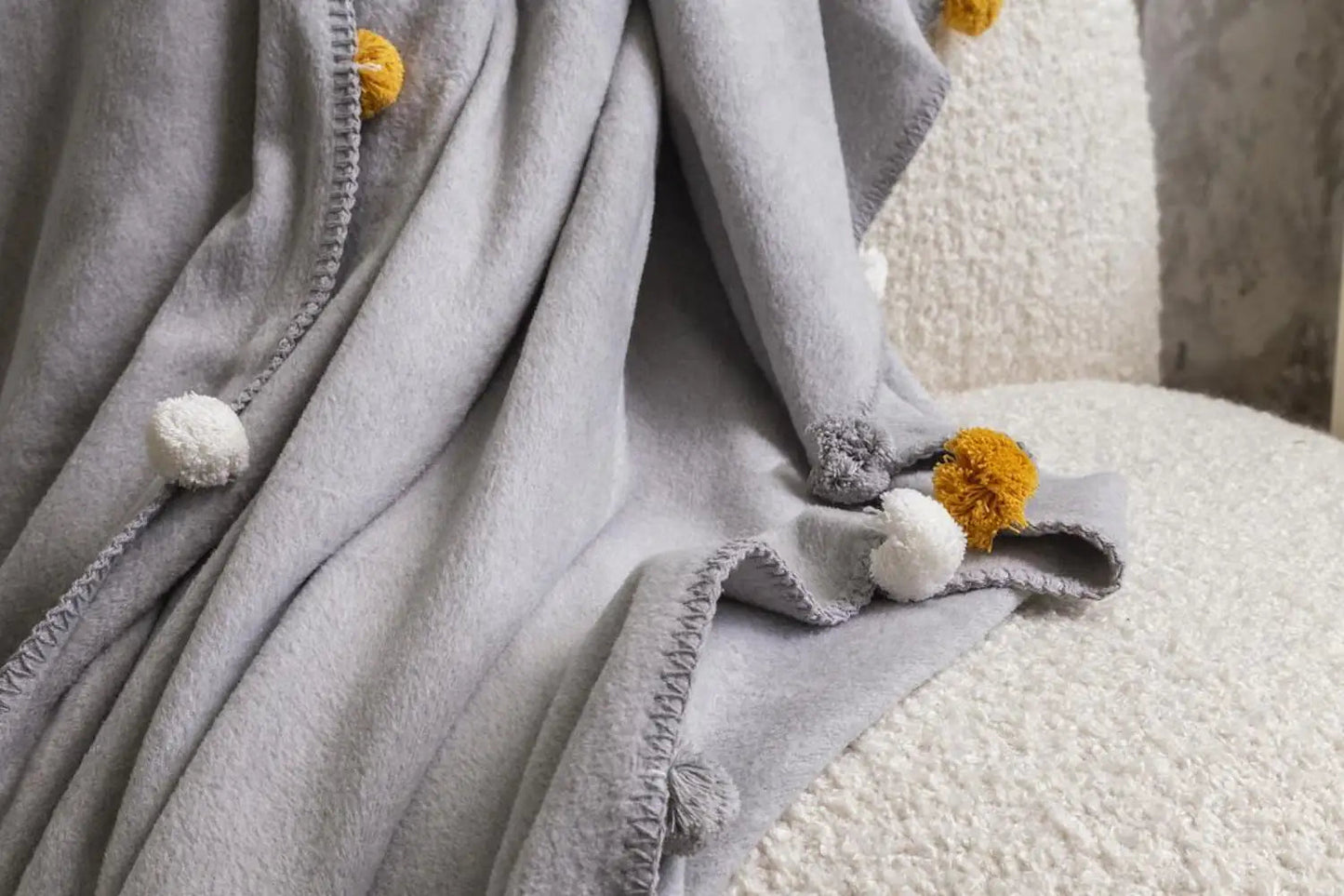 Dolce Bonita Home Single Pom-pom Pique Blanket 150x200 Gray Kia Day Design