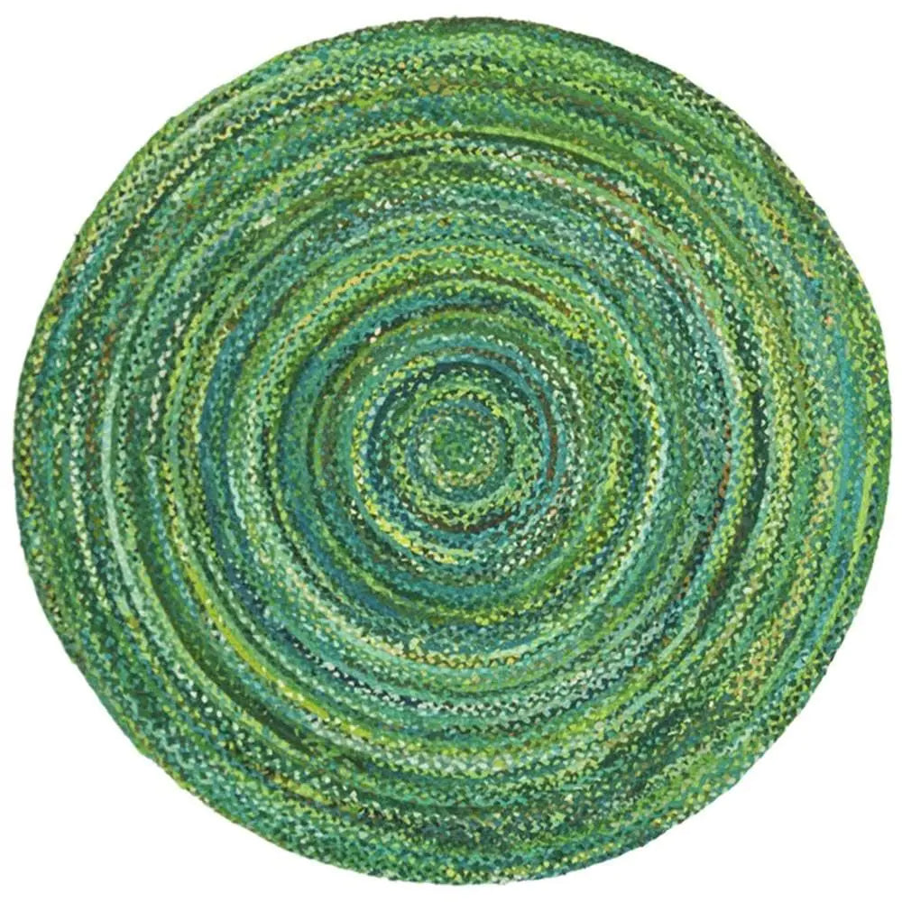 Green Handmade Round Braided Reversible Cotton Rug - - rug