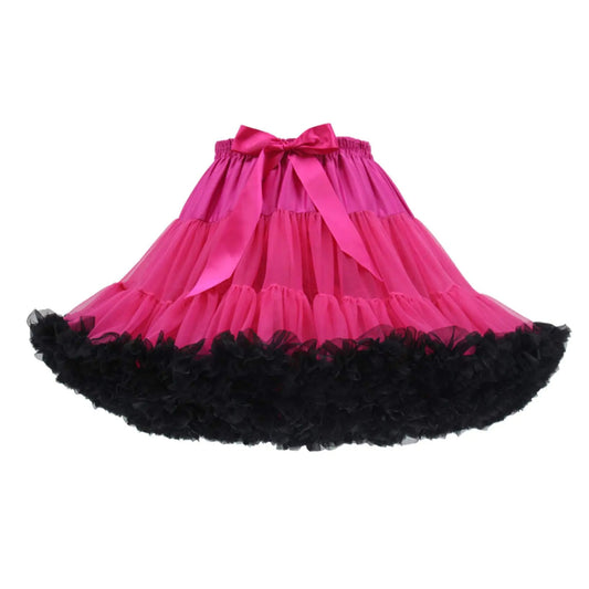 Honeystore Womens Puffy Tulle Skirt Chiffon Petticoat Tutu Princess Pettiskirts Fuschia-Black Kia Day Design