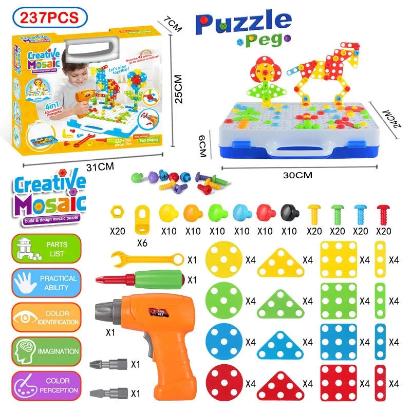 3D Mosaic Puzzle Building Set with Tools - Kia Day Design