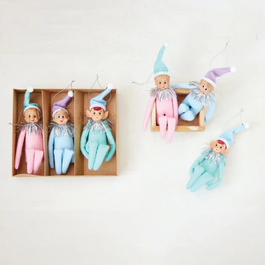 Pastel MCM KneeHugger Elf Ornaments Set of 3 Vintage Reproduction - - Seasonal & Holiday Decorations