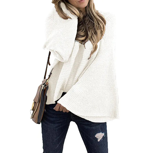Loose Fit Batwing Sweater with Flared Sleeves