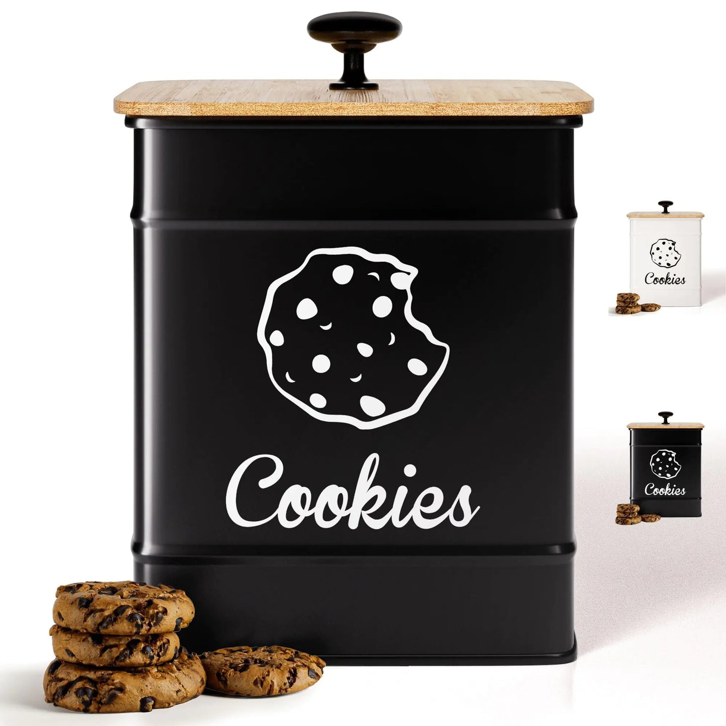 Large Black Iron Cookie Tin with Airtight Bamboo Lid - Kia Day Design