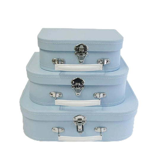 3 Pc. Baby Blue Paperboard Decorative Storage Suitcases - - suitcase