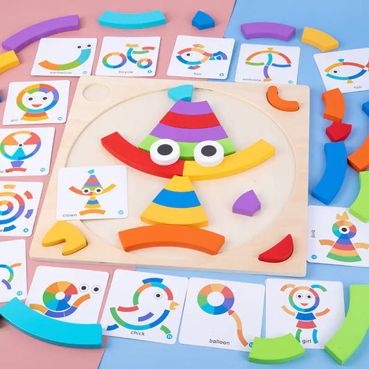 Wooden Rainbow Geometry Puzzle for Kids - - puzzle