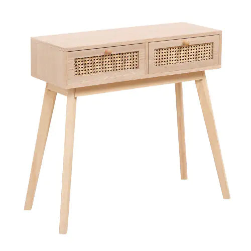 Wood Side Table with Two Rattan Drawers - Kia Day Design