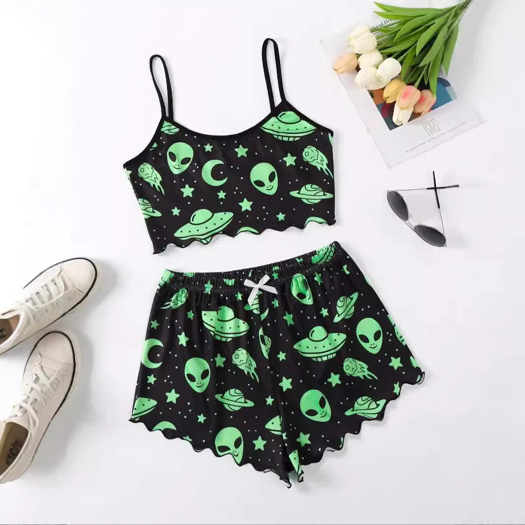 Womens Halloween Polyester Two-Piece Pajama Set - Style 9895 XL - pajama