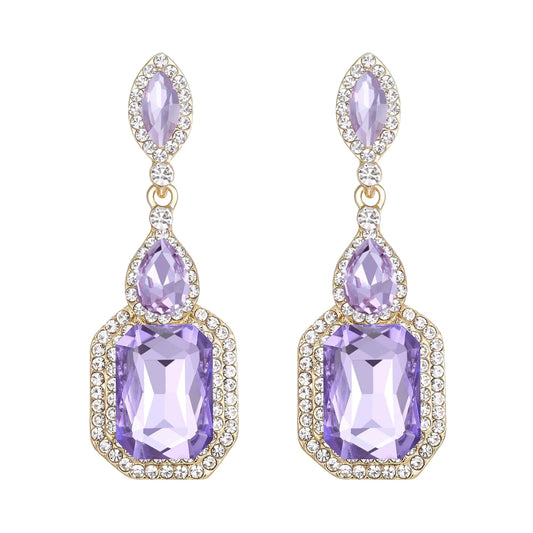 Light Purple Emerald Cut Crystal Infinity Earrings Gold-Tone - Kia Day Design