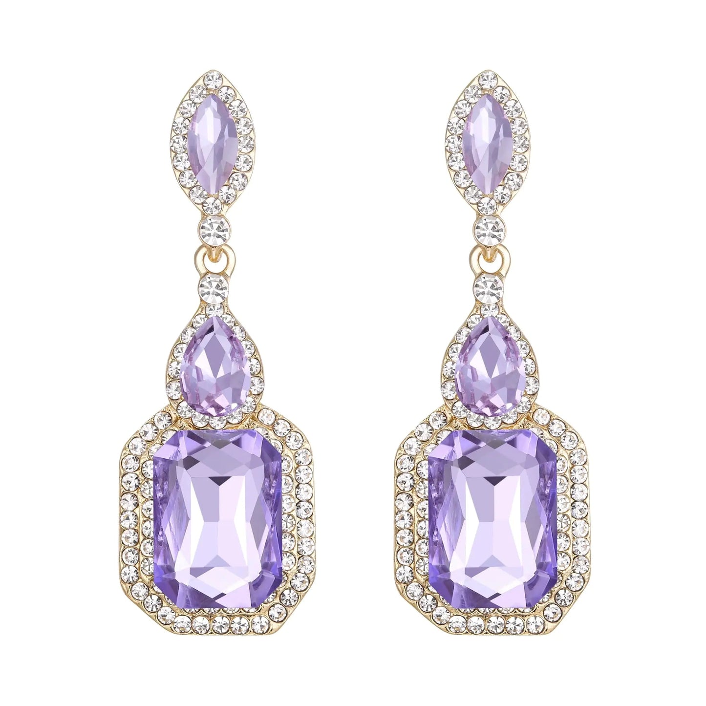 Light Purple Emerald Cut Crystal Infinity Earrings Gold-Tone - Kia Day Design