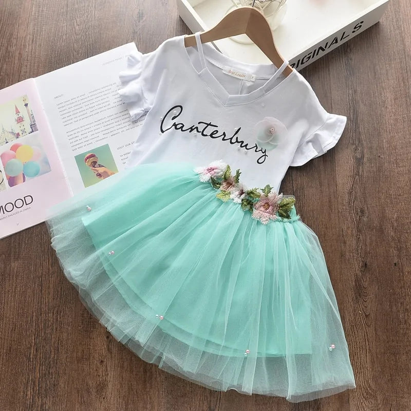Girls Short Sleeve Polka Dot Skirt Set - Kia Day Design